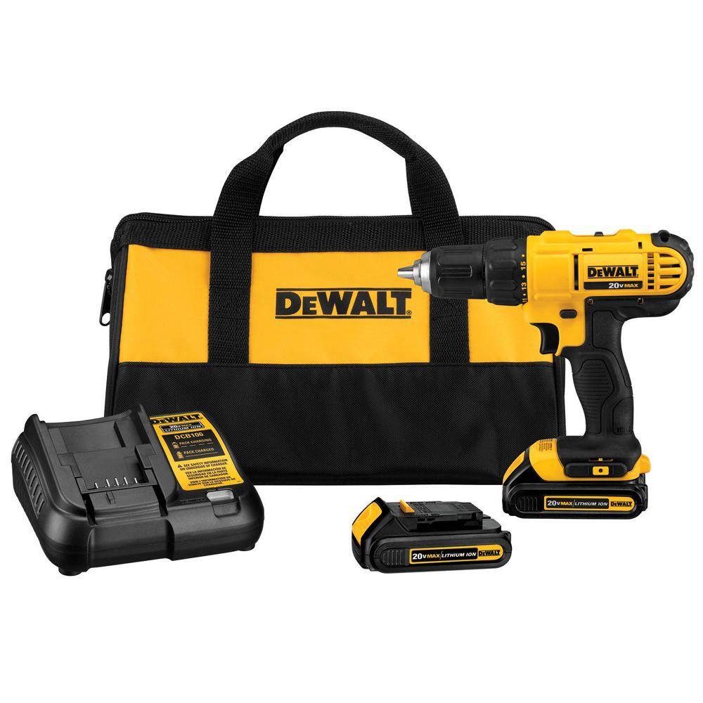 DW 20V MAX Cordless 12 in. DrillDriver (2) 20V 1.3Ah Batteries Charger and Bag DCD771C2