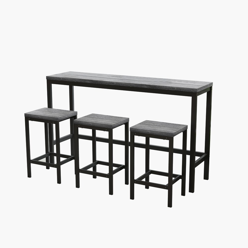 4 Piece Kitchen Bar Dining Table Set with 3 Stools