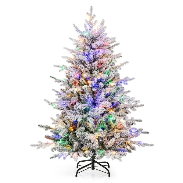 Gymax 4.5/6/7 FT PreLit Artificial Christmas Tree Snow Flocked Full