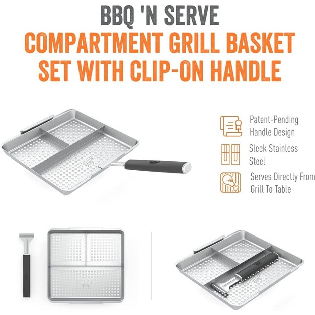 Yukon Glory Bbq x27 n Serve 3 Section Bbq Grill Basket The Grilling Basket Includes A Clip on Handle