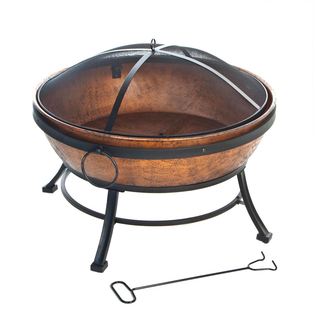 DeckMate 30371 Avondale Outdoor Patio Portable Steel Fire Bowl Fire Pit  Copper   26