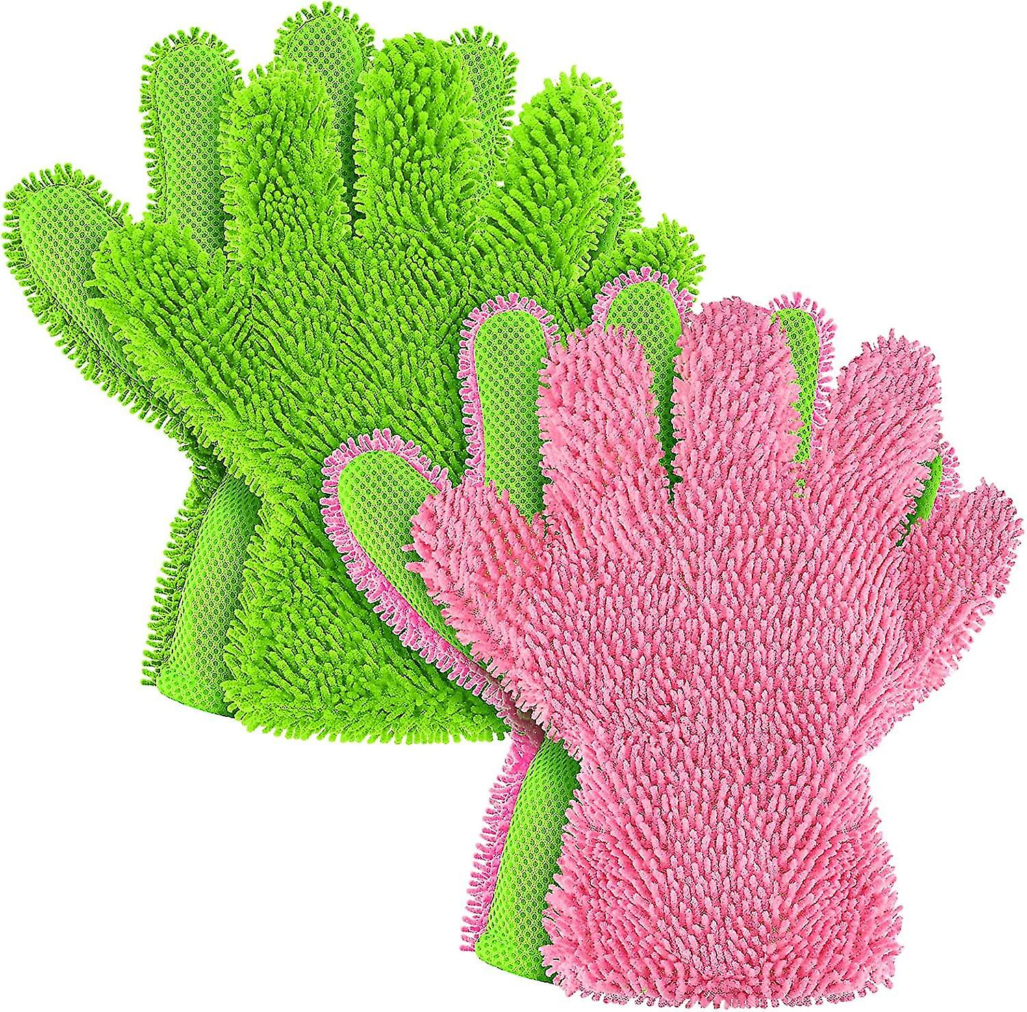 2 Packs Car Wash Mitt 5 Finger Microfiber Wash Mitts Auto Car Dusting Gloves