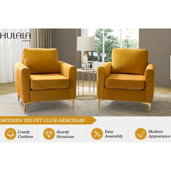 Ganymedes Contemporary Velvet Accent Arm Chair with Golden Legs Set Of 2 by HULALA HOME