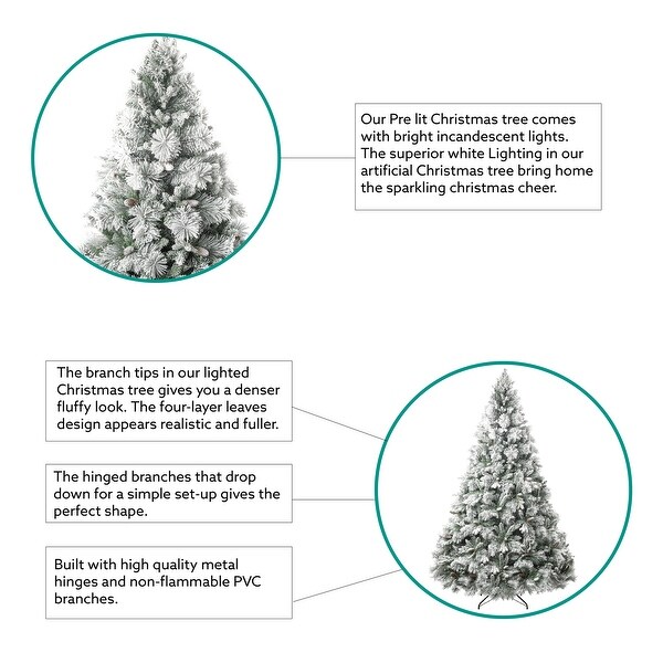 Glasgow Artificial Christmas Tree，Prelit Christmas Tree with Lights，Pine and Hinged White Christmas Trees with Tips