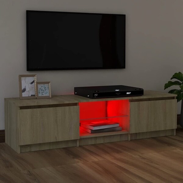 TV Stand， TV Stand with LED， Modern Entertainment Center，for Living Room， Dining Room， Bedroom， Sonoma Oak