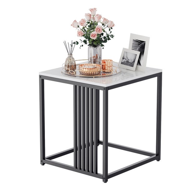 15.7 Inch Industrial Style Marble Top Square Side Table