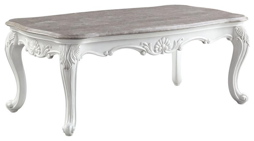 ACME Ciddrenar Marble Top Coffee Table with Queen Anne Legs in White   French Country   Coffee Tables   by Homesquare  Houzz