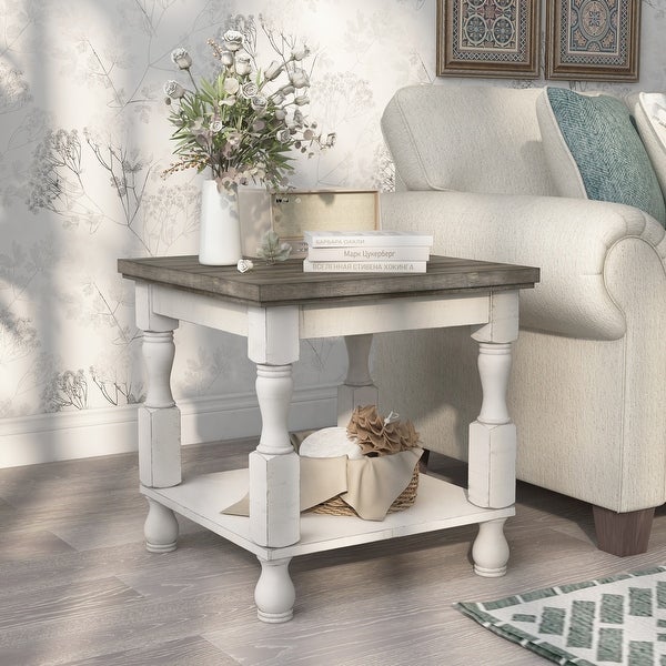 Furniture of America Neking Rustic White 24-inch Solid Wood Side Table