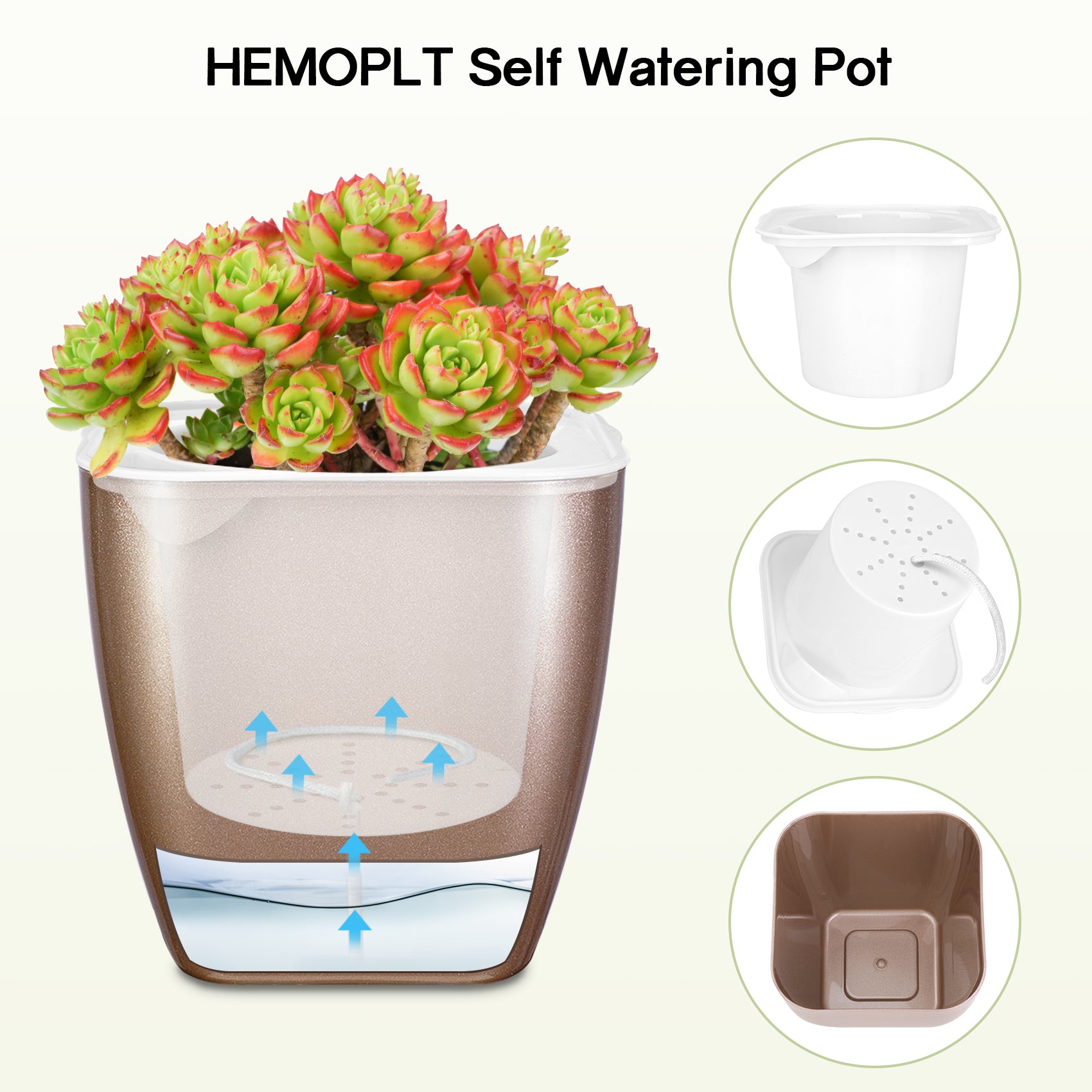 HEMOPLT Self Watering Planters, Pack of 6 Metallic Color Plant Pots, 4.3/5 Inches Flower Pots for Indoor Outdoor Plants, Succulents, Cactus, Perfect Idea for Mom, Aunts, Sister's Birthday Christmas