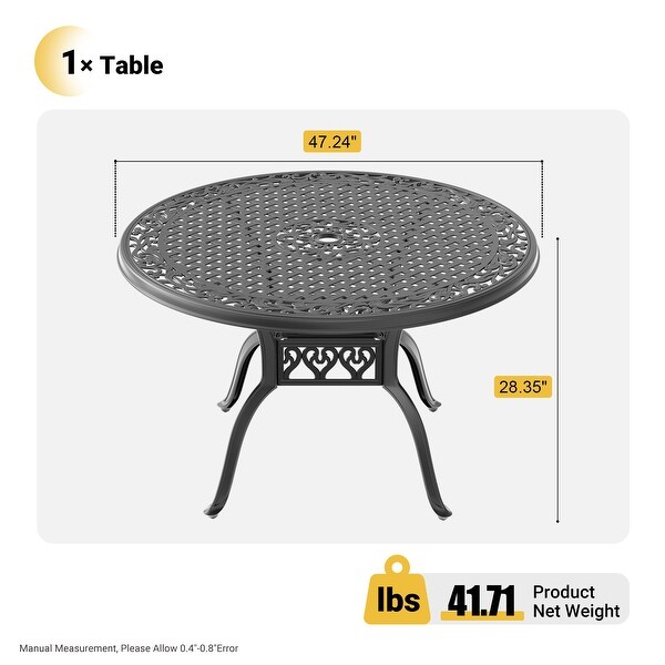 47.24 in. Black Round Cast Aluminum Outdoor Dining Table