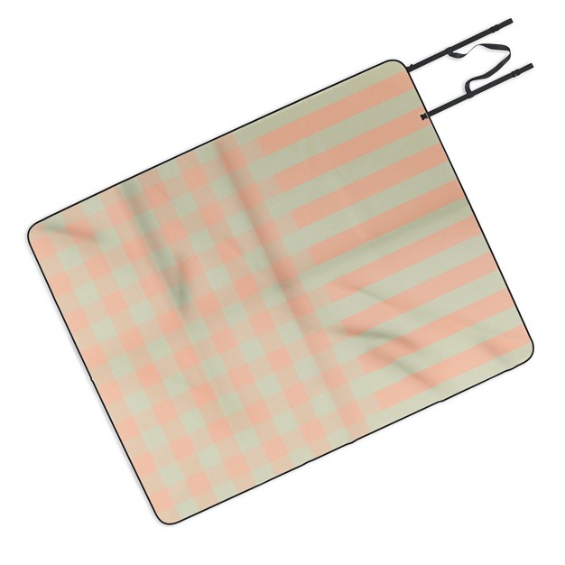 Mirimo Peach And Pistache Gingham Picnic Blanket Deny Designs