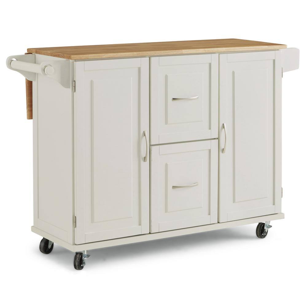 HOMESTYLES Dolly Madison White Kitchen Cart with Natural Wood Top 4516-95