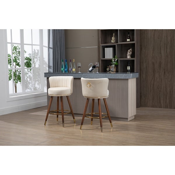 Bar Stools Set of 2， Modern Upholstered Counter Height Bar Chairs with Solid Wood Legs and Footrest for Home Bar Kitchen