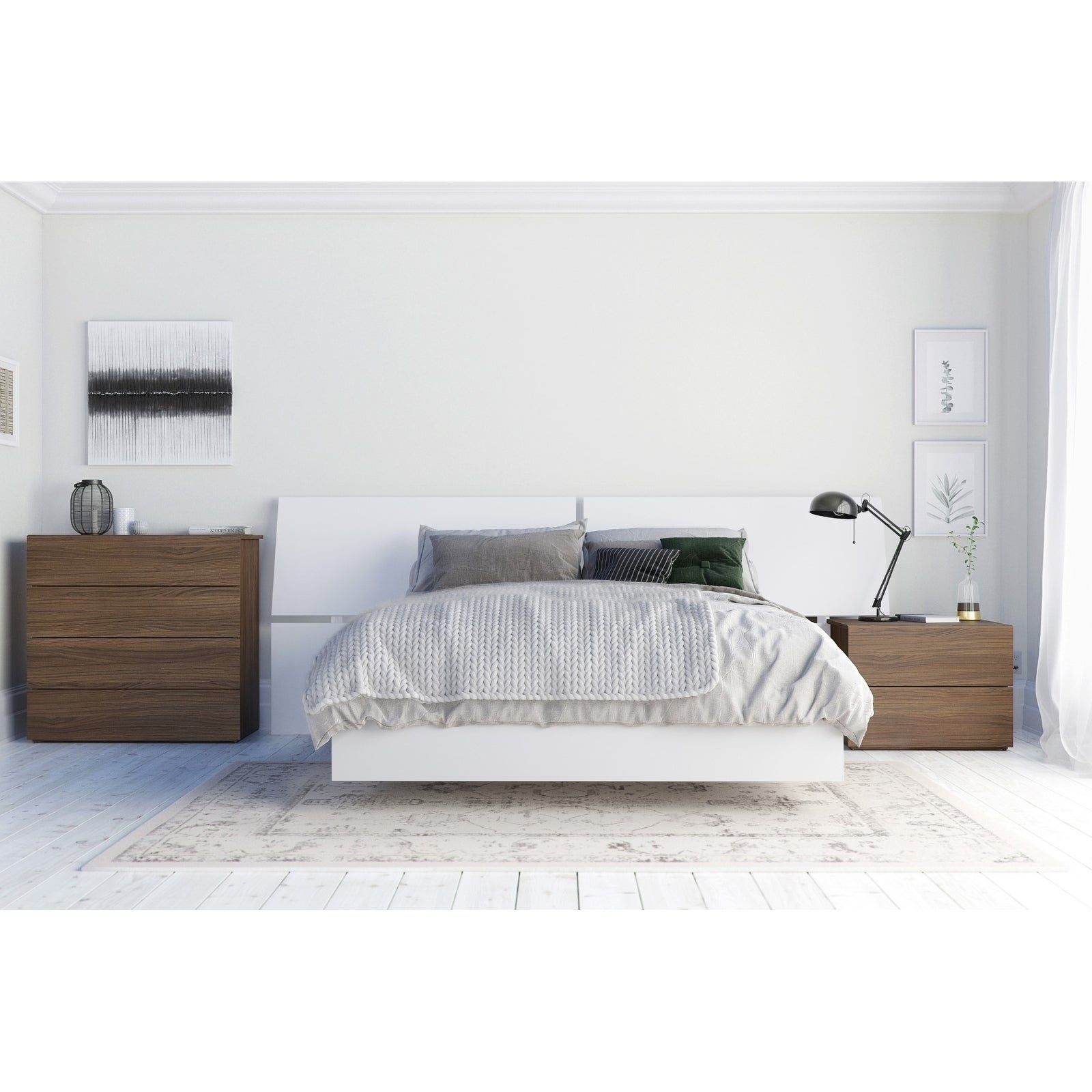 Nexera Nesta 4-Piece Bedroom Set， Walnut and White - - 30269576