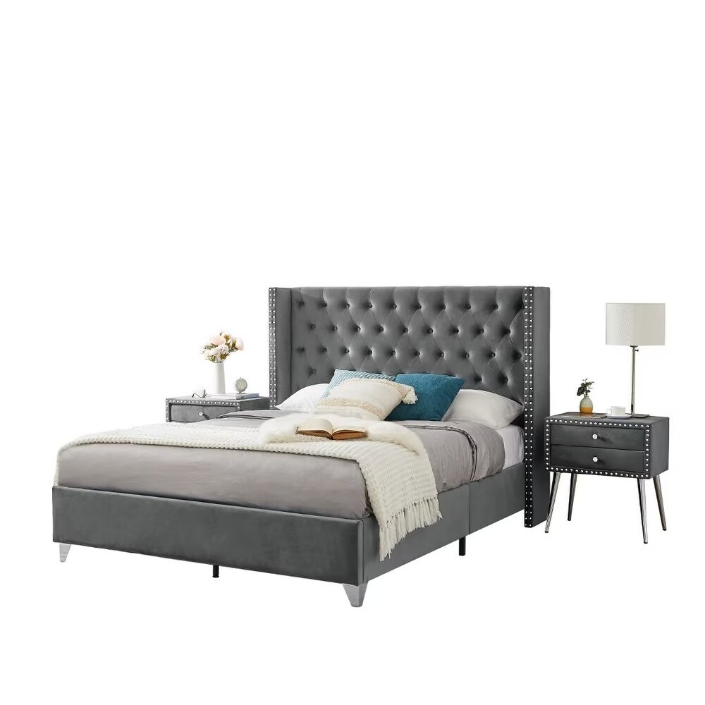 Upholstered Platform Bed Bedroom Set with nightstand