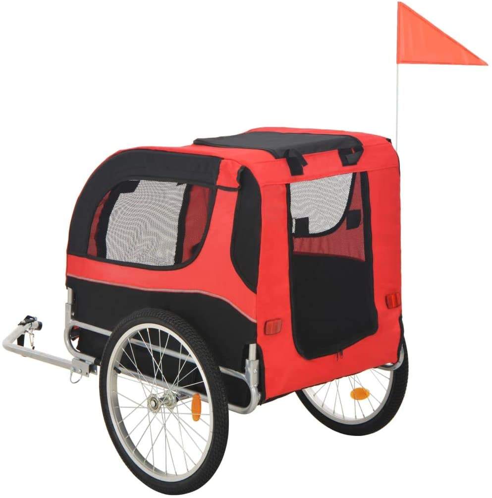 Dog Bike Trailer Foldable Tow Behind Pet Bicycle Trailer Dog Cat Travel Carrier Cycling with Hitch Safety Flag Orange and Brown