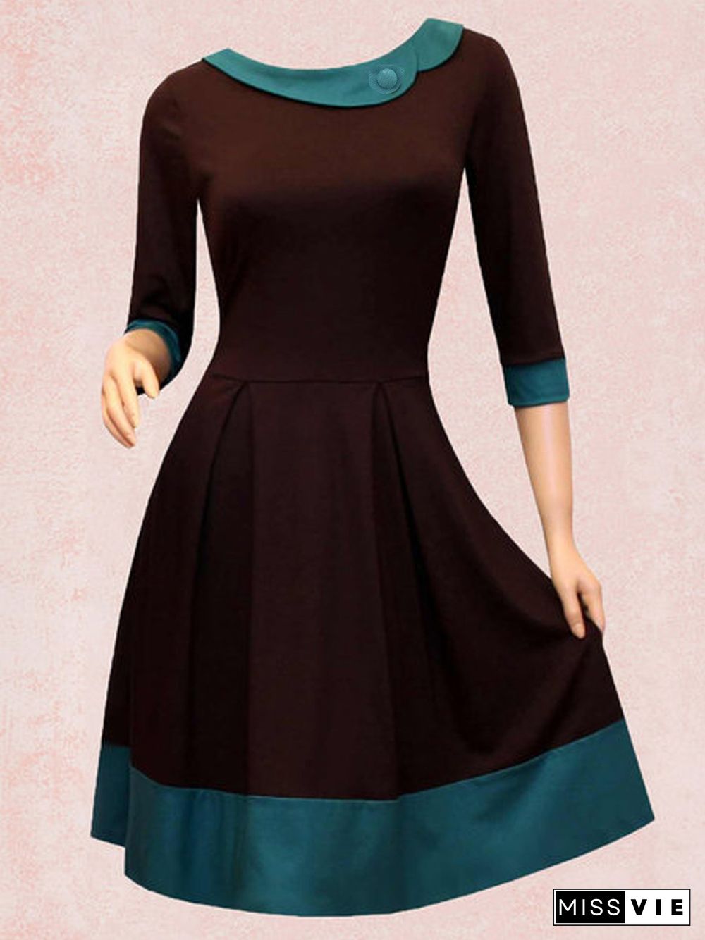 Coffee Crew Neck Casual Plus Size Knitting Dress