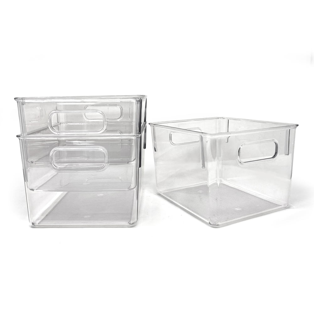 Isaac Jacobs 3-Pack Medium Clear Plastic Organizer Bins w/Handles, Food Safe, BPA Free