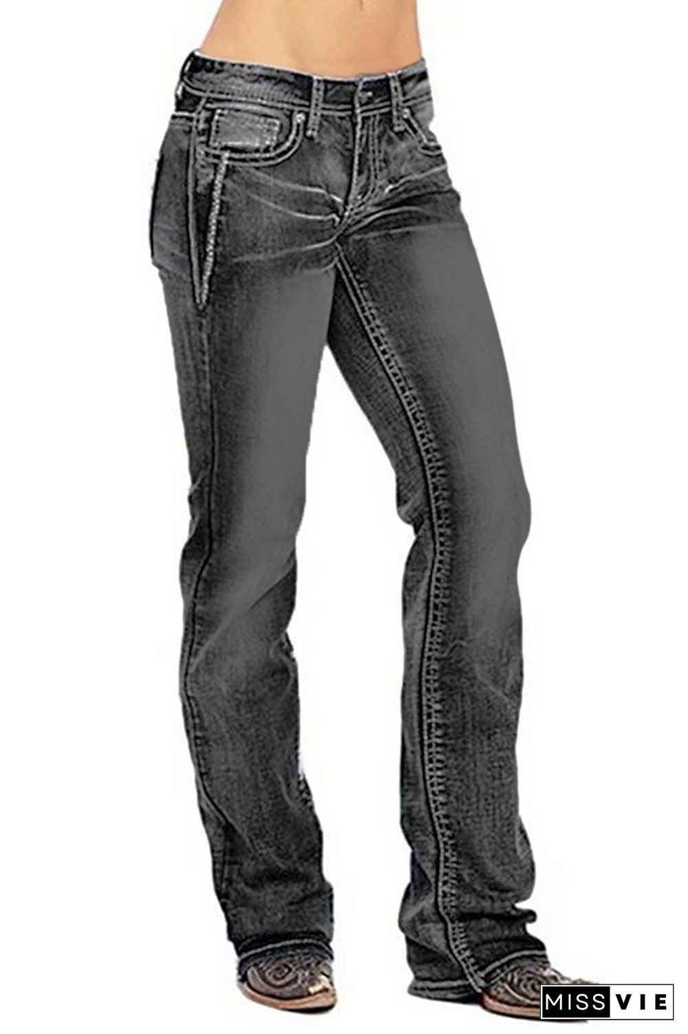 Black Straight Wash Jeans Pants