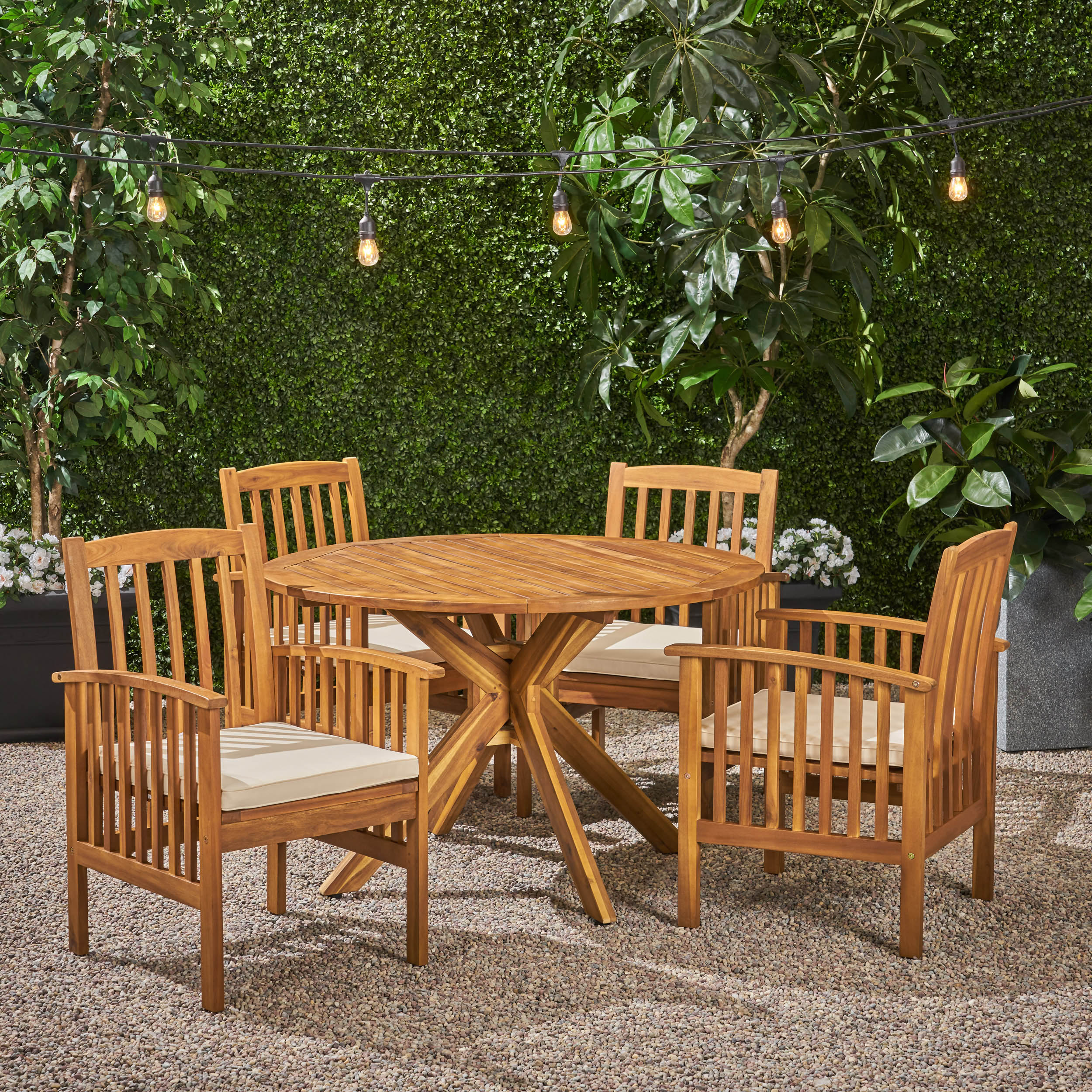 Phoenix Outdoor Acacia 4-Seater Dining Set with Cushions and 47