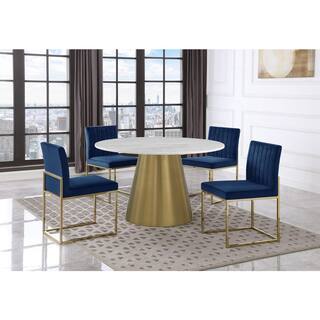 Best Master Furniture Jacobsen 5-Piece Navy Velvet Round Dining Set (Seats-4) J024VNG5