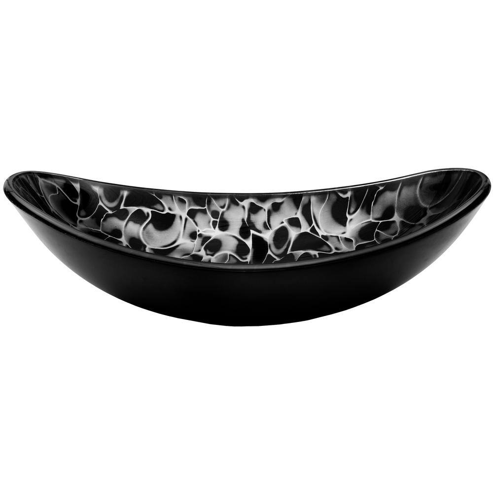 Novatto Tartaruga Oval Glass Vessel Sink in Painted Black with Drain and Assembly in Matte Black NOHP-G012-8031MB