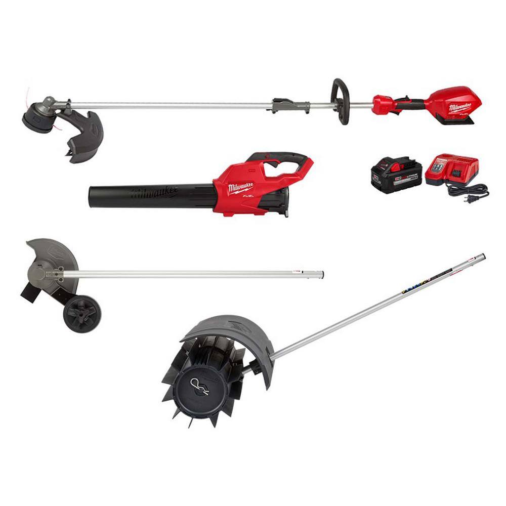 MW M18 FUEL 18-Volt Lithium-Ion Brushless Cordless Electric String TrimmerBlower Combo Kit wRubber Broom Edger (4-Tool) 3000-21-49-16-2740-49-16-2718