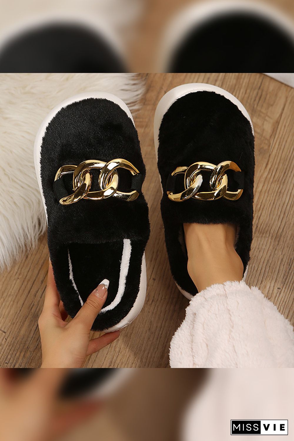 Metal Chain Fluffy Slipper