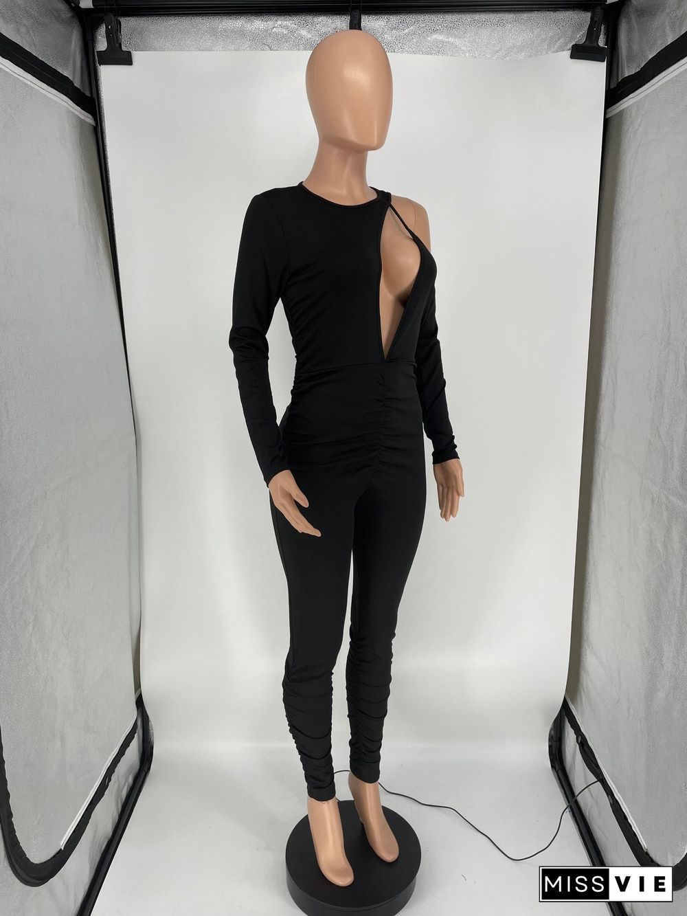 Sexy Irregular Cut Out Long Sleeve Skinny Jumpsuits