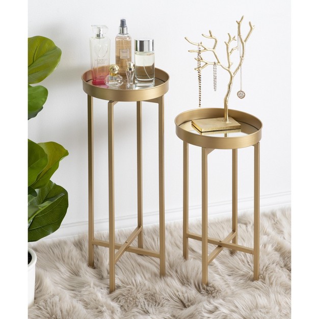 Kate And Laurel Celia Round Metal Foldable Tray Table Set