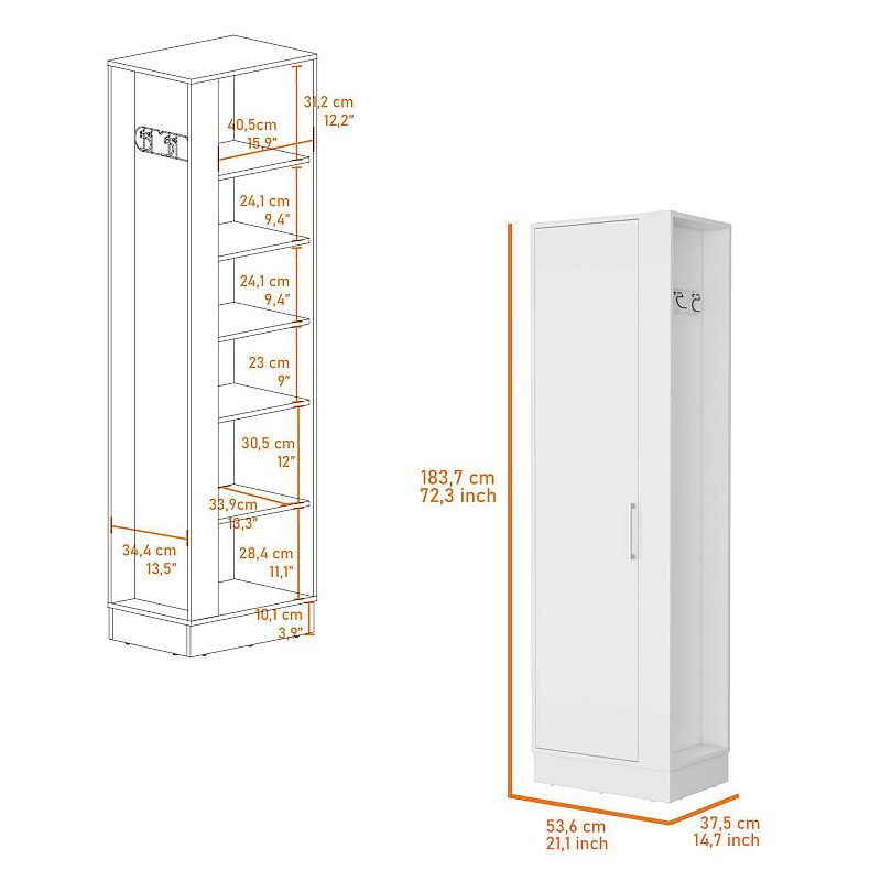 Nampa Storage Cabinet， Single Door， Broom Hangers ，White