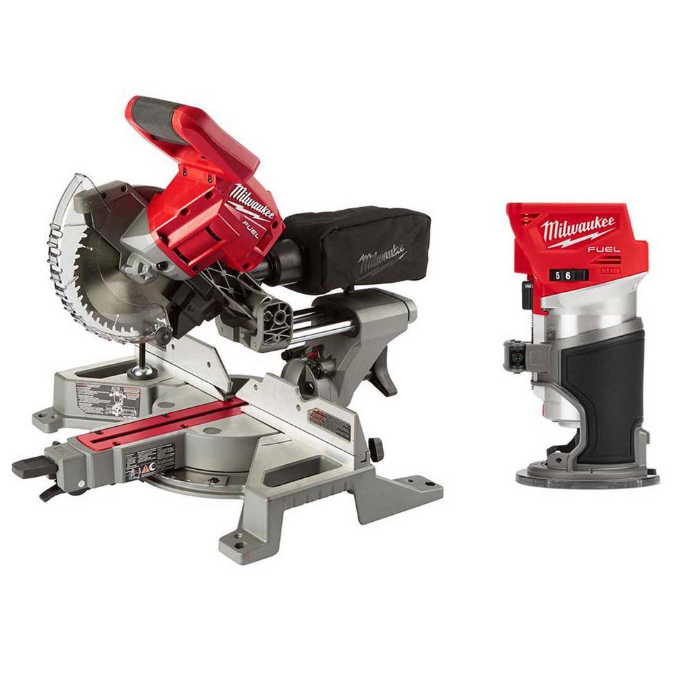 MW M18 FUEL 18V Lithium-Ion Brushless 7-14 in. Cordless Dual Bevel Sliding Compound Miter Saw with Compact Router 2733-20-2723-20