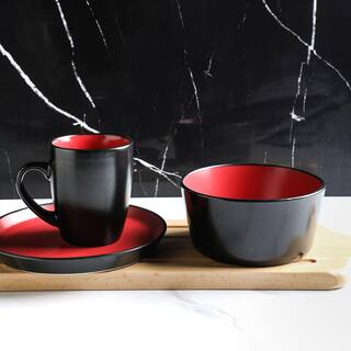 STONE LAIN Stone Lain Albie 32-Piece Dinnerware Set Stoneware Service For 8 Red and Black BLB026402