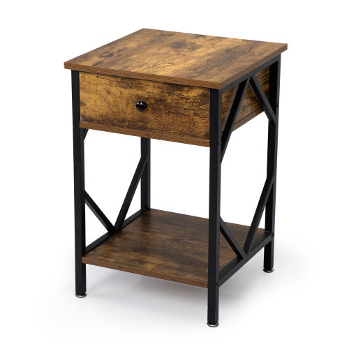 Set of 2 Nightstand Industrial End Table with Draw...