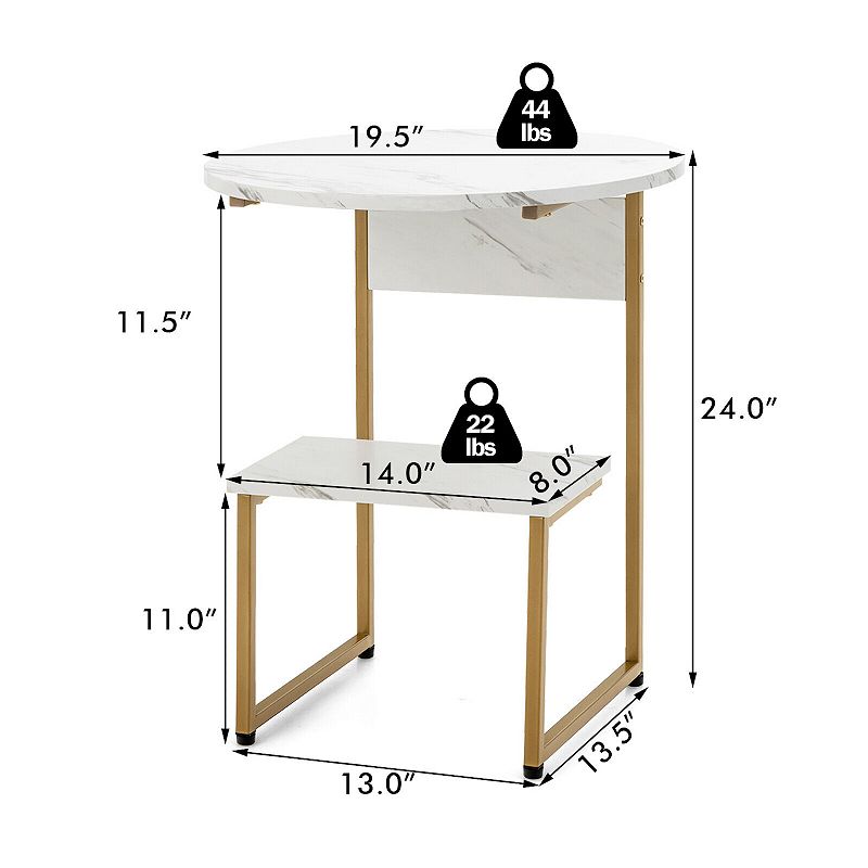 2-Tier Round End Beside Table with Metal Frame-White