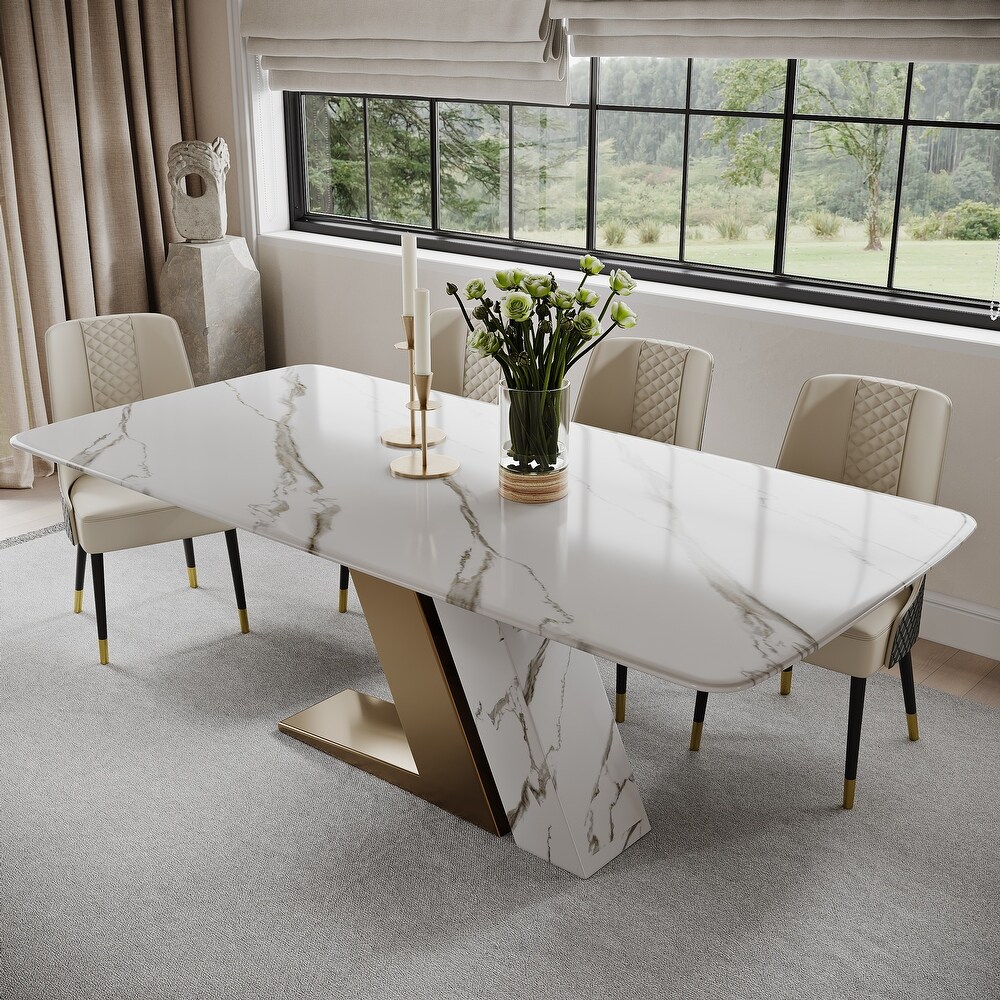 Modern Luxury White Rectangular Dining Table