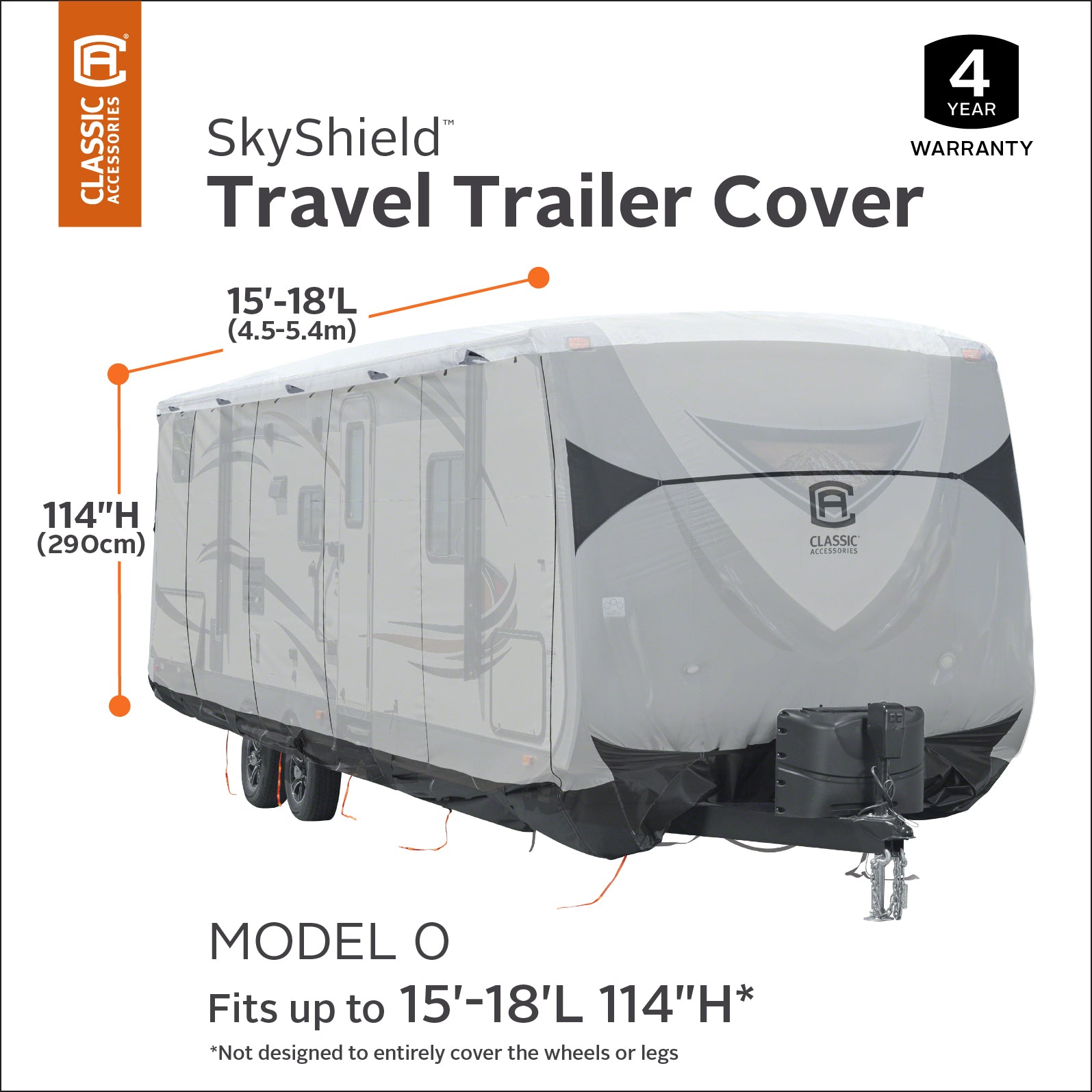 Classic Accessories Over Drive SkyShield Deluxe Water-Repellent Travel Trailer Cover， Fits 15' - 18'L x 114