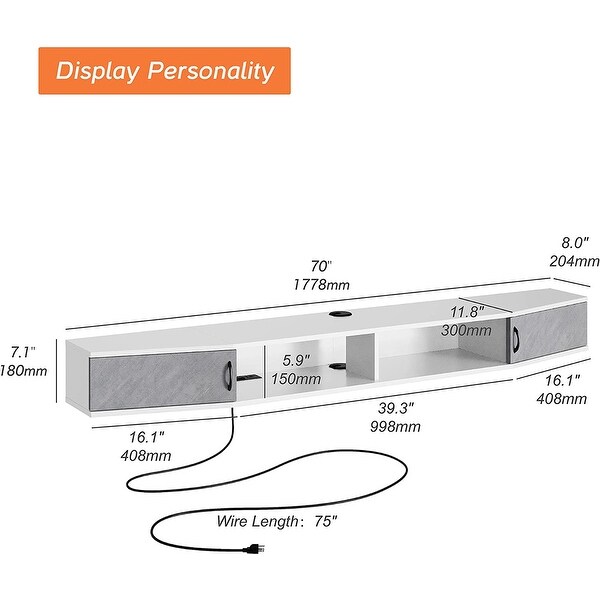 Fitueyes 70'' Floating TV Stand Wall Mounted TV Shelf Media Console