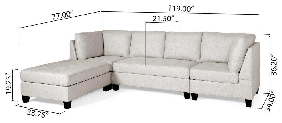 Tarim 4 Seat Fabric Sectional   Transitional   Sectional Sofas   by GDFStudio  Houzz