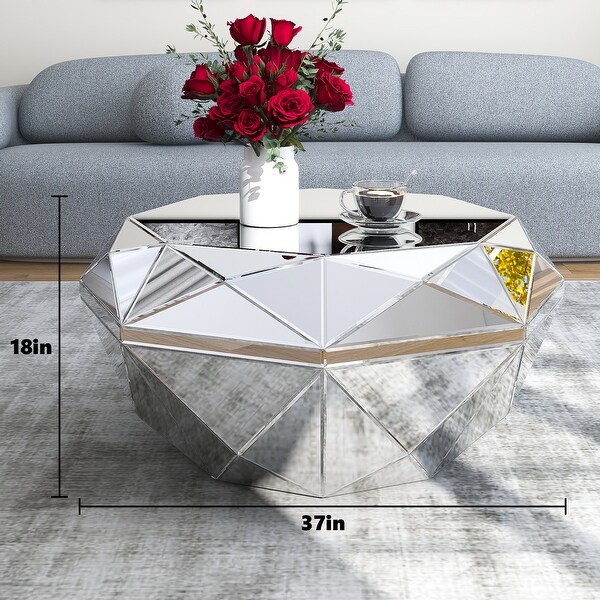 Mirrored Coffee Table Polygon Accent Solid Large Table，37