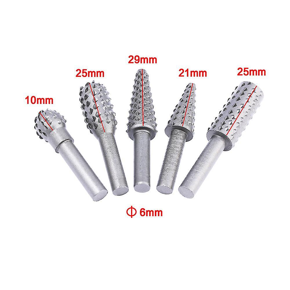 Rotary Cutter Set Power Tools Wood Grinding Solid Steel Rasp Carbide Wood Carving Tool For Drills For Polishing And Engravingset Of 5 Pieces