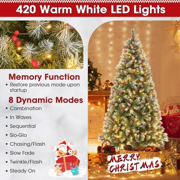 Holiday Hinged Christmas Tree with PVC Branch Tips，Warm White LED Lights