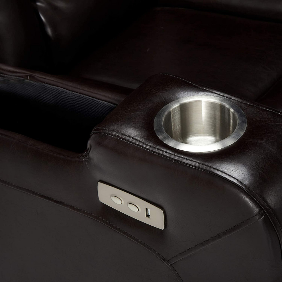 Modern Power Recliner  Faux Leather Seat With Cup Holders and Hidden Storage   Contemporary   Recliner Chairs   by Declusia  Houzz