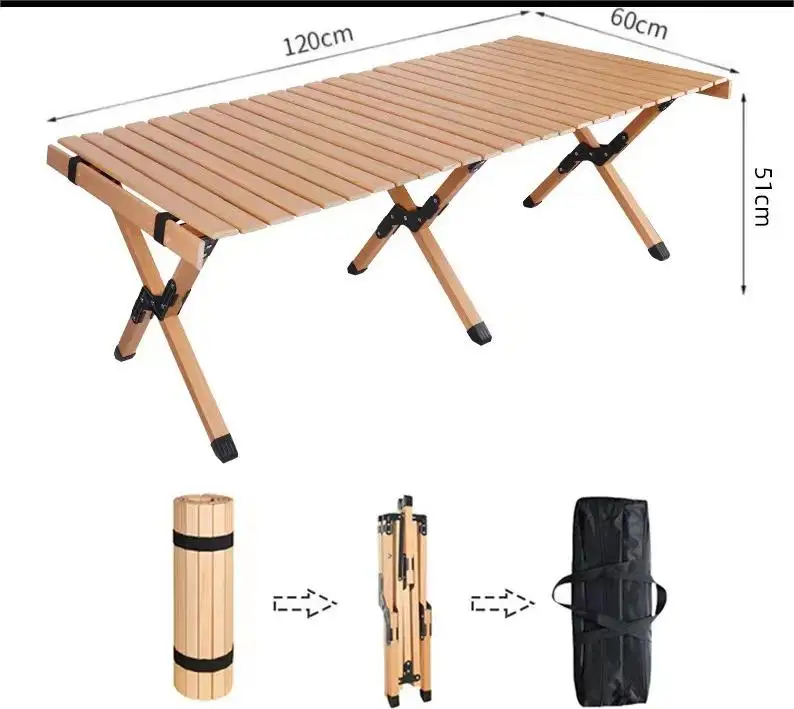 Multifunctional Picnic Outdoor Camping Portable Storage Pine Folding Egg Roll Table