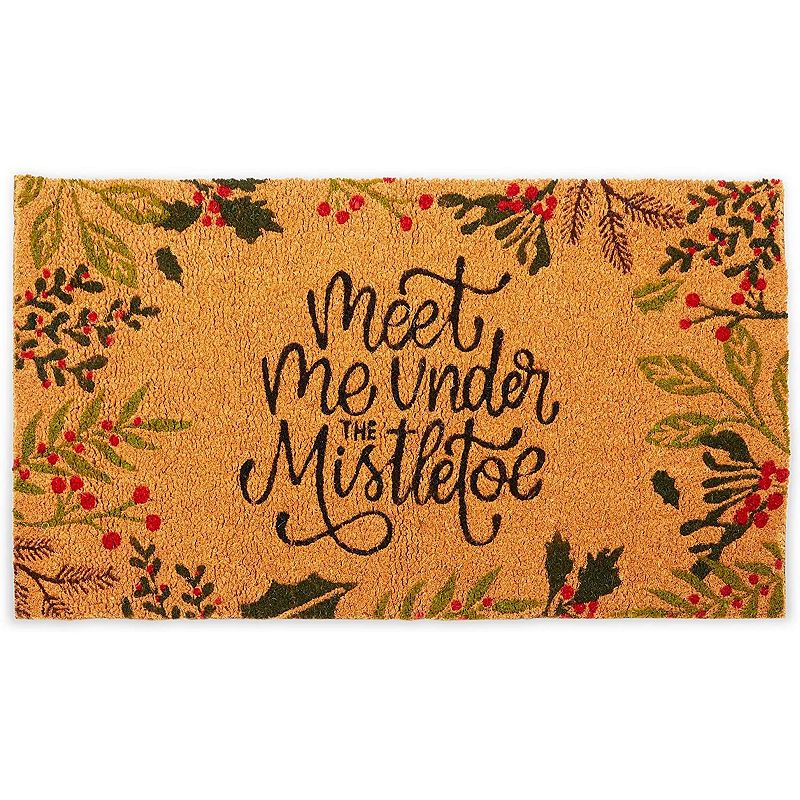 Coco Coir Christmas Doormat for Outdoor Entrance， Meet Me Under The Mistletoe， Non-Slip (17 x 30 in)