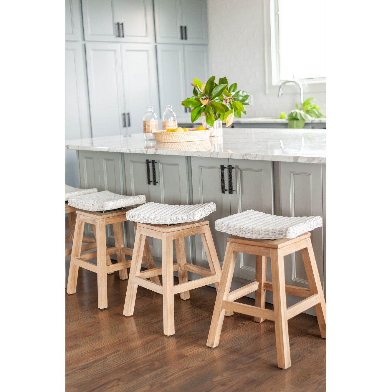 Rattan and Mango Wood Swivel Counter Stool