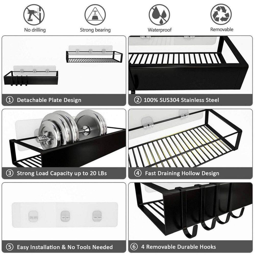 Dracelo 2 Pack Black Shower Caddy Shelf Basket Stainless Steel Adhesive Shower Shelf Storage Organizer B08ND2CZHT