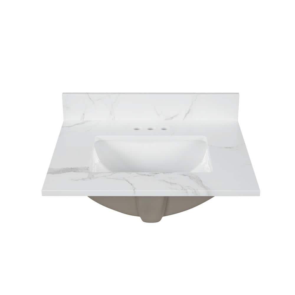 Home Decorators Collection 25 in W x 22 in D x 075 in H Engineered Marble Vanity Top in Calacatta White with White Basin