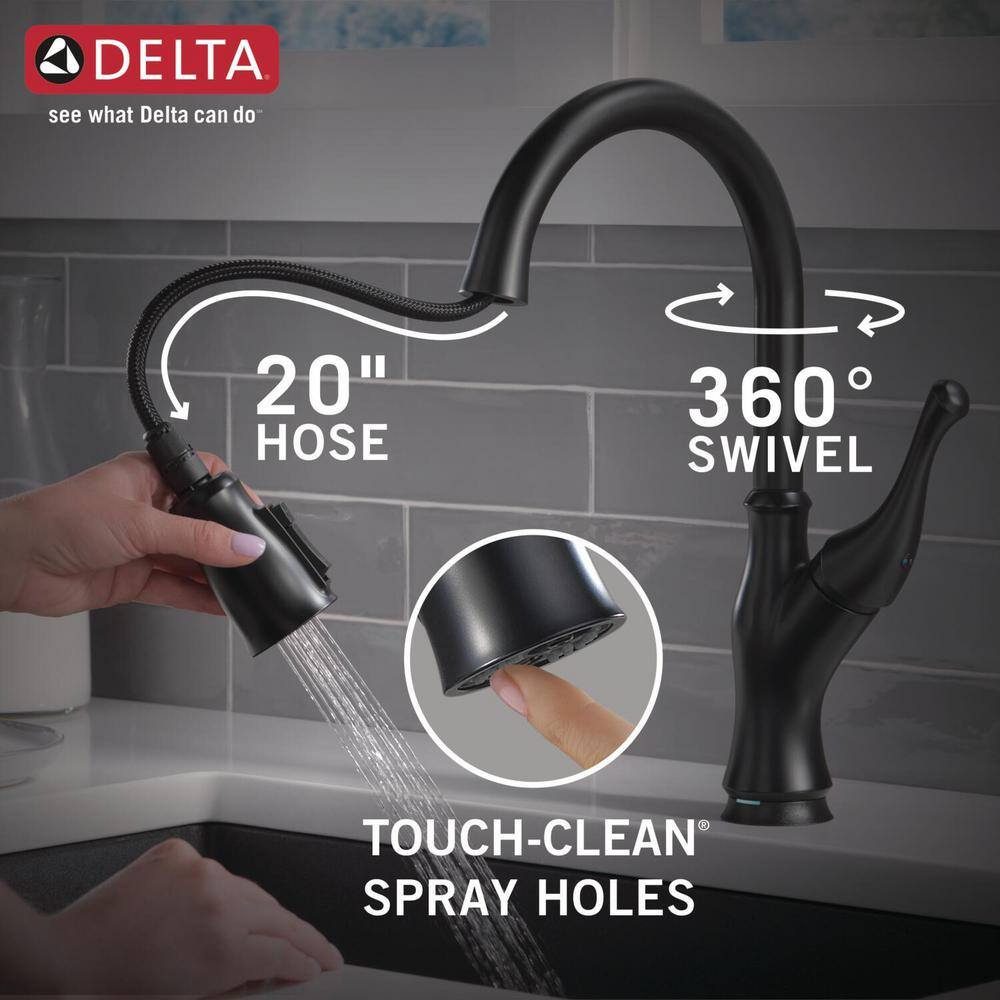 Delta Ophelia Single Handle Touch-On Pull Down Sprayer Kitchen Faucet with Touch2O Technology in Matte Black 19888TZ-BL-DST