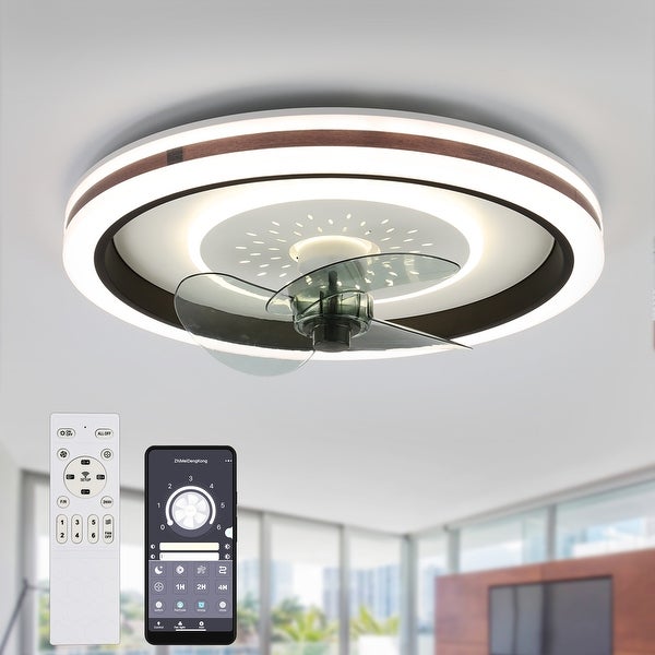 Oaks Aura 19in. Smart AppandRemote Dual Control Flush Mount Ceiling Fan with Lights， Low Profile Ceiling Fan with Remote - White Shopping - The Best Deals on Ceiling Fans | 41068370